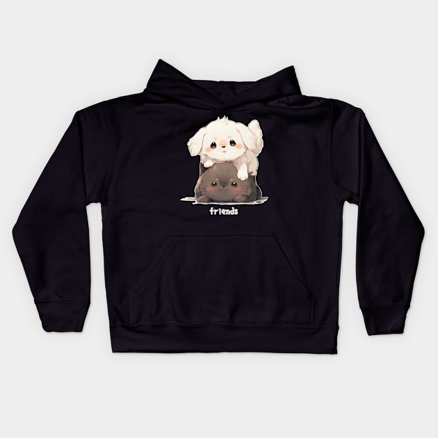 Friends Maltese Dog and Russian Blue Cat Kids Hoodie by Underground Cargo